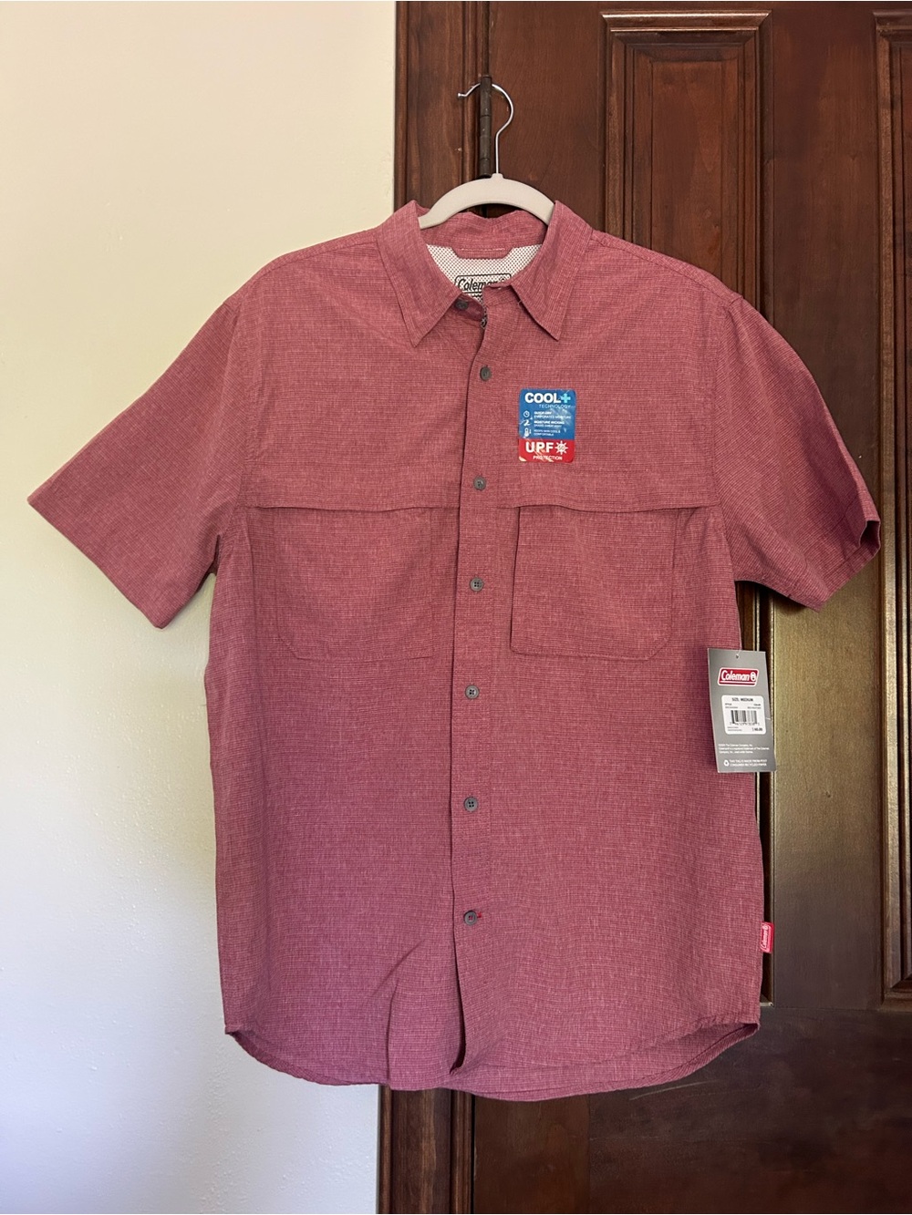 NWT COLEMAN Men’s Short-Sleeve Button-Down Shirt — Red Heather